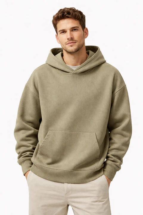 Sinsay Men's Khaki Green Rib Knit Sports Hoodie | Sinsay In Lebanon