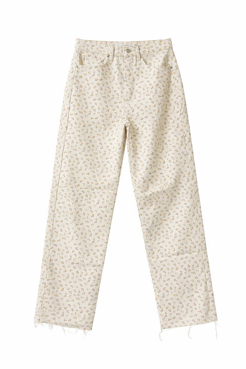 Stradivarius Women's Beige High-Rise Straight-Leg Floral Pants|Stradivarius In Lebanon
