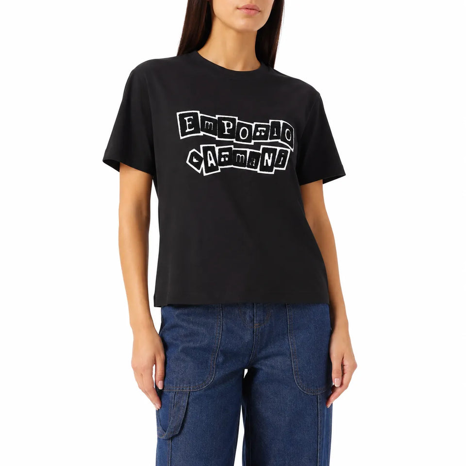 Emporio Armani Women's Black Appliqué Logo T-Shirt | Emporio Armani In Lebanon