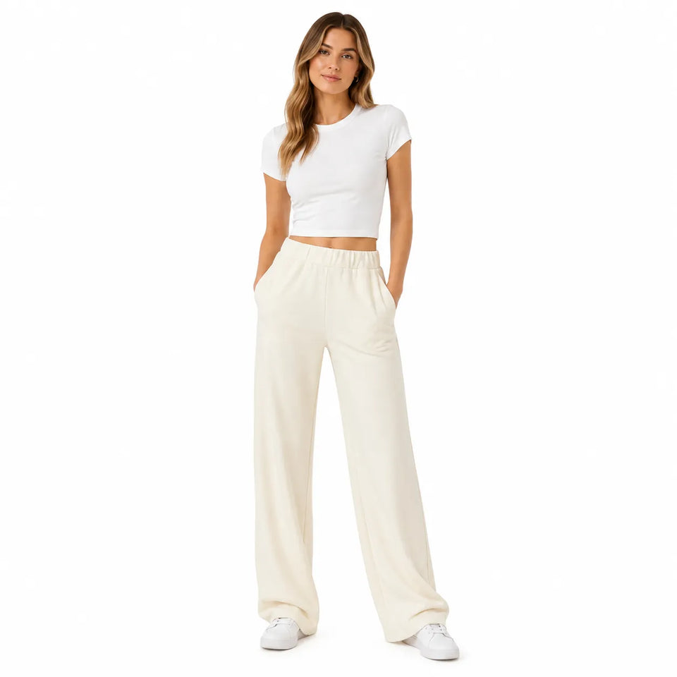 Emporio Armani Women's White Elastic Waistband Wide Leg Pant | Emporio Armani In Lebanon