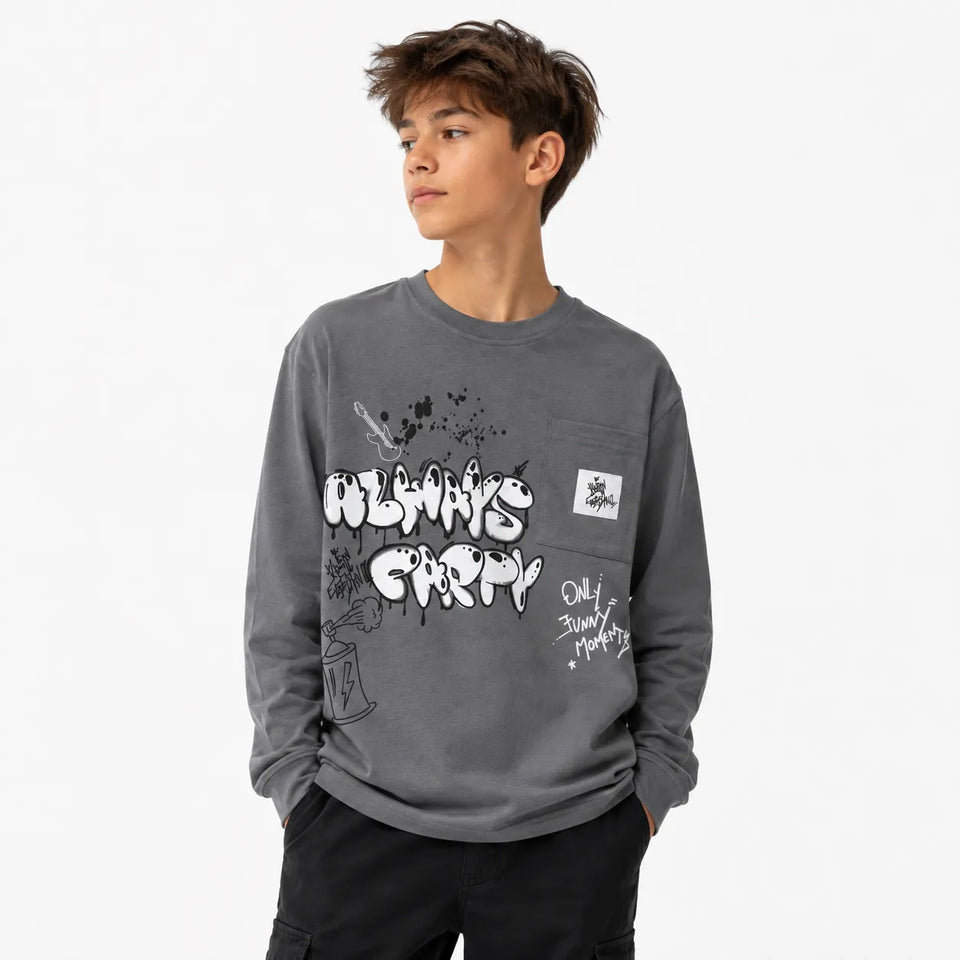 Zara Boy's Grey Printed Blouse | Zara In Lebanon