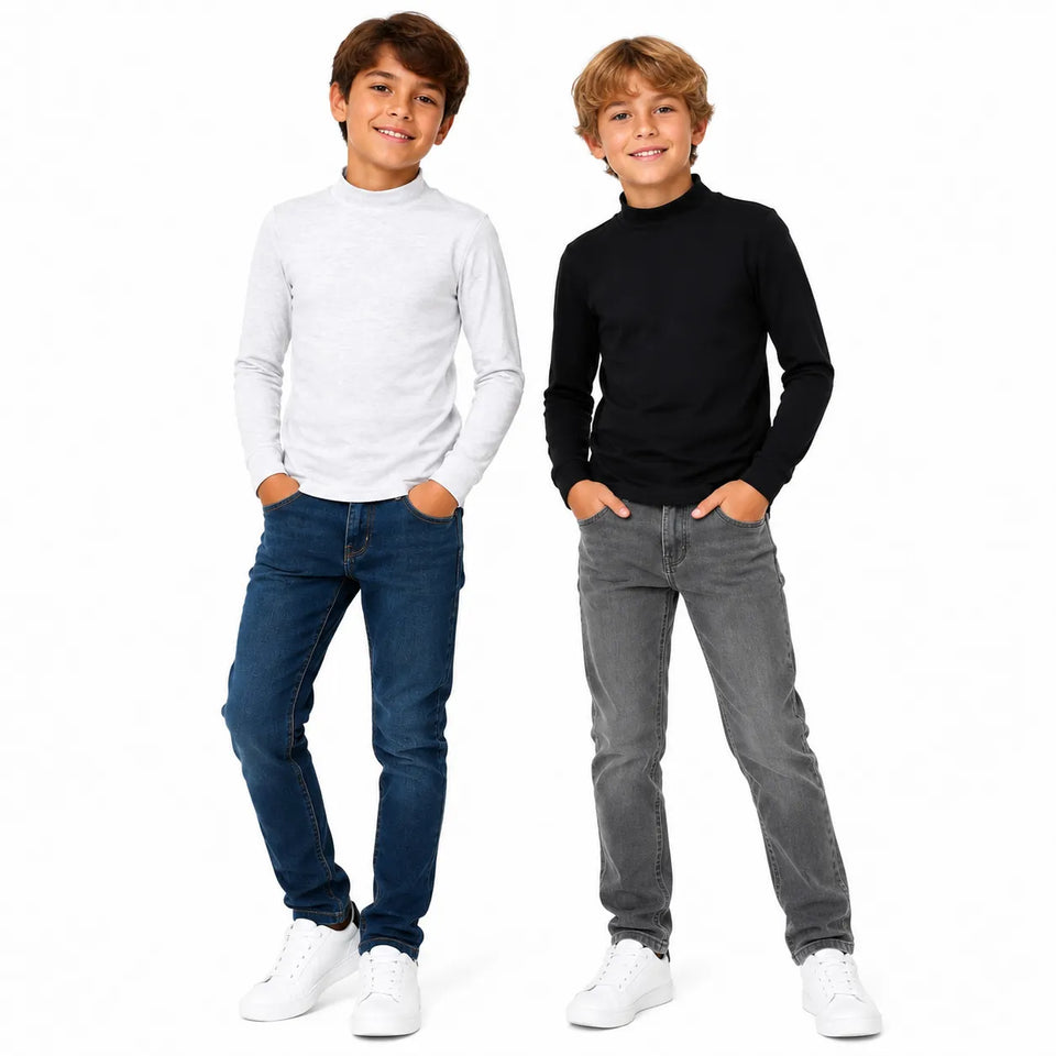 Sinsay Boy's Black & Light Gray Turtle Neck Long Sleeve Blouse