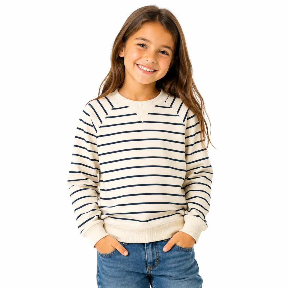 Zara Girl's Cream & Navy Striped Pullover Sweatshirt|Zara In Lebanon