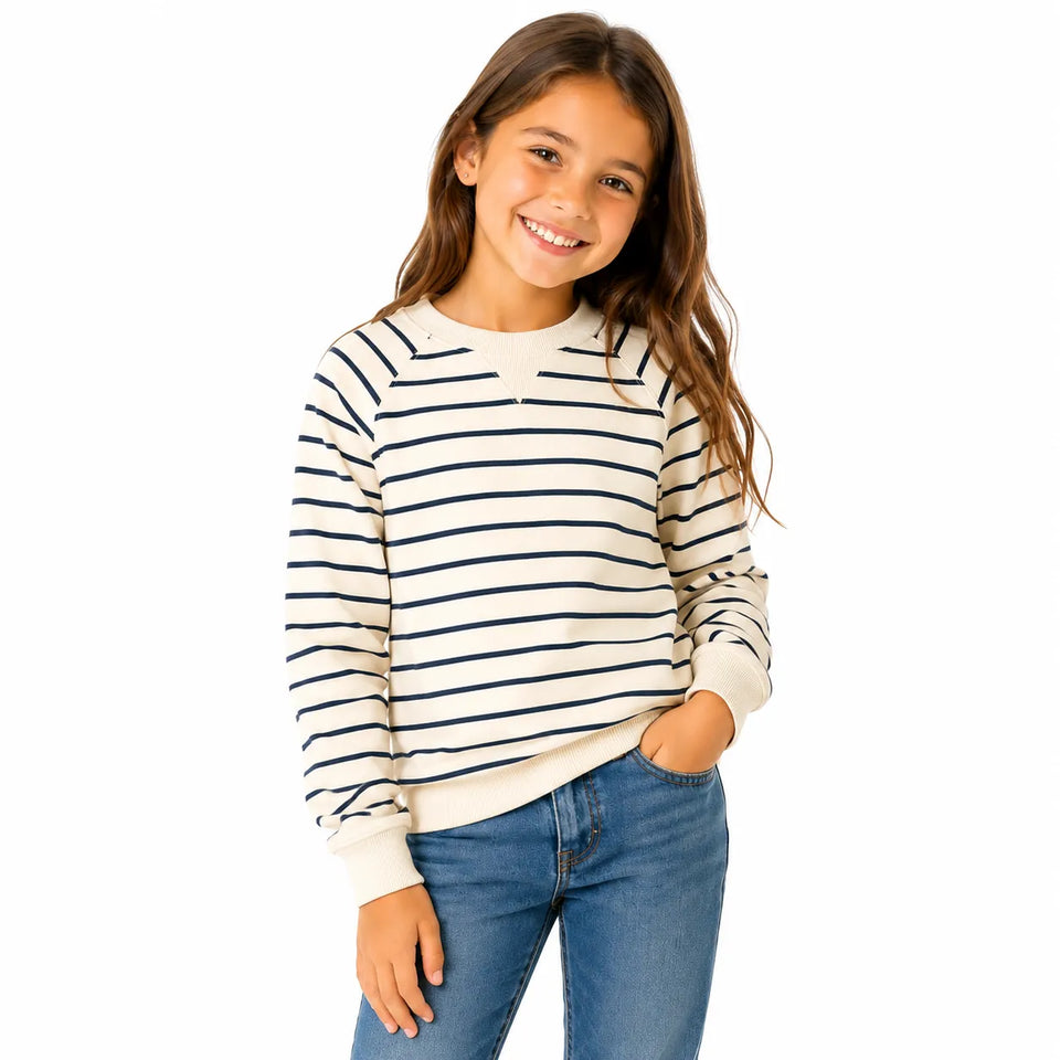 Zara Girl's Cream & Navy Striped Pullover Sweatshirt|Zara In Lebanon
