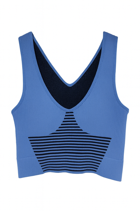Forever 21 Women's Blue Ribbed V-Neck Sleeveless Crop Top |Forever 21 In Lebanon
