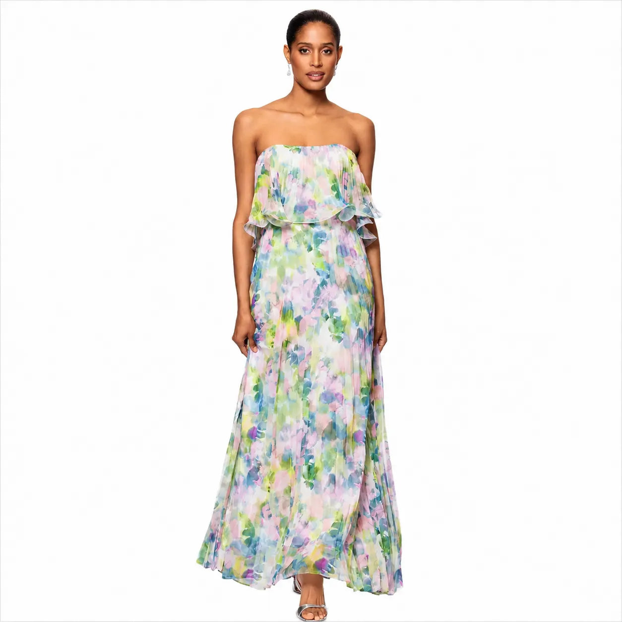 Betsy & Adam Women's Multicolor Printed Pleated Strapless Dress 
