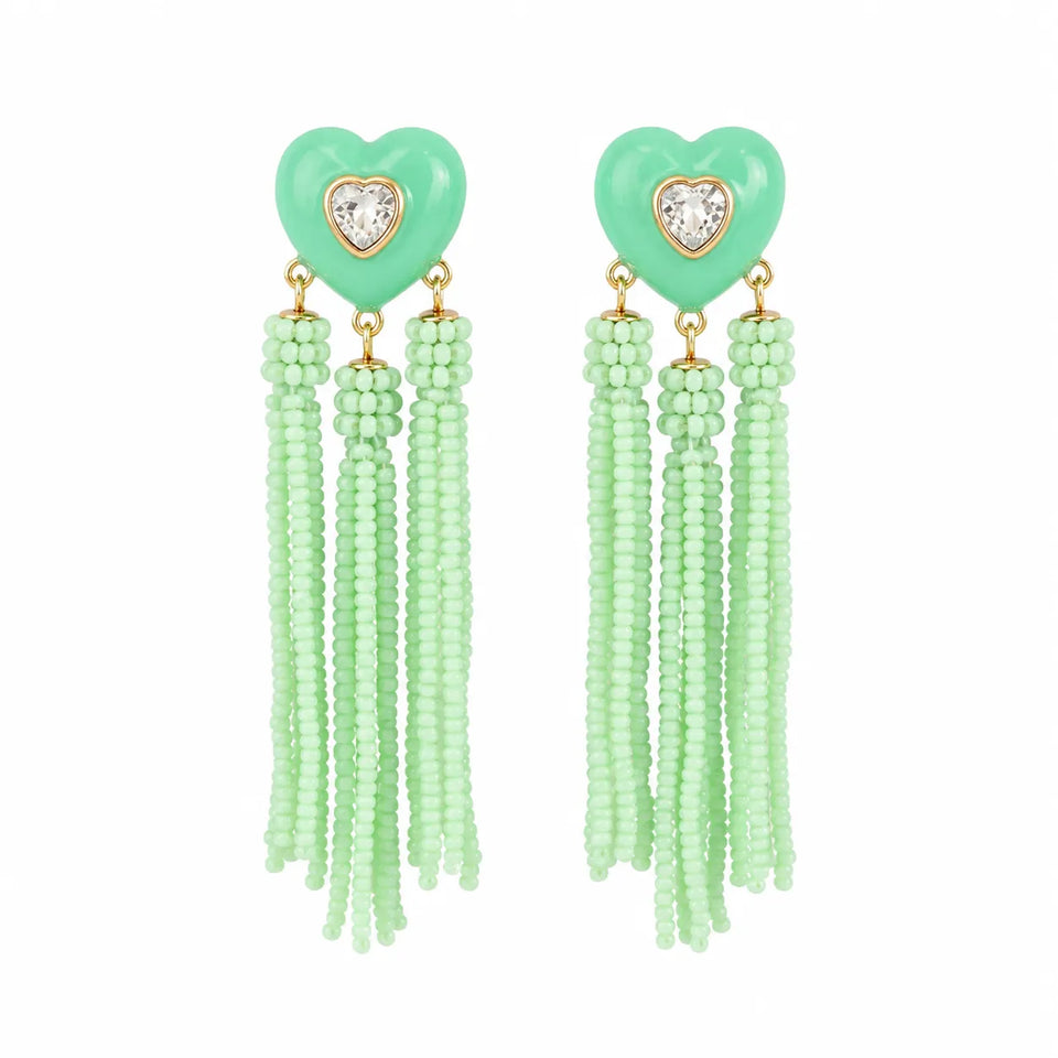 On 34th Women's Green Crystal Heart & Beaded Fringe Drop Earrings | ON 34TH In Lebanon