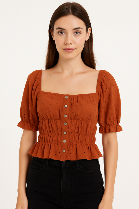 Forever 21 Women's Brick Short Sleeve Off Shoulder Crop Top |Forever 21 In Lebanon