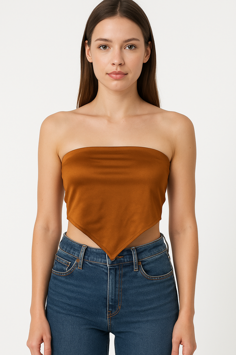 Forever 21 Women's Brown Satin Tie Back Crop Top  |Forever 21 In Lebanon