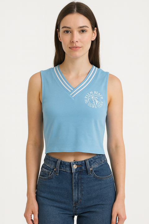 Forever 21 Women's Blue V-Neck Sleeveless Blouse | Forever 21 In Lebanon