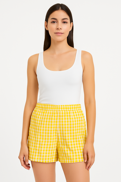 Forever 21 Women's Yellow & White Checkered Short |Forever 21 In Lebanon