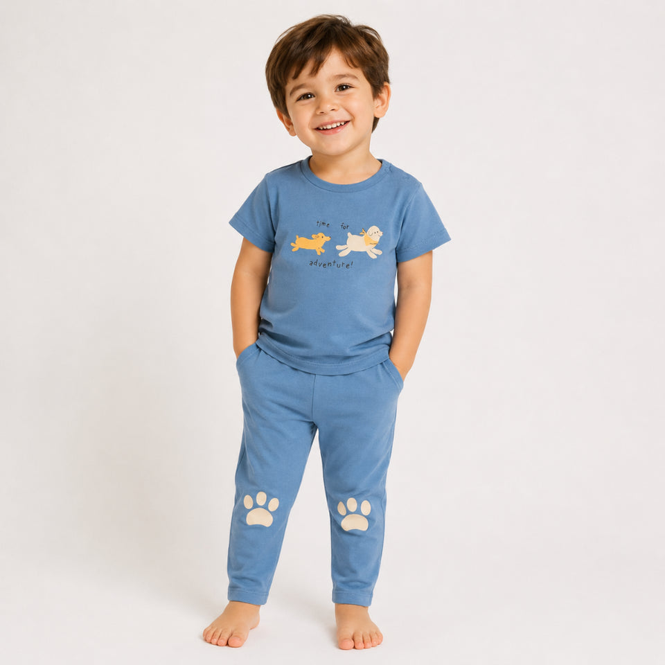 Sinsay Boys Blue Puppy Print T-Shirt and Leggings Pajama Set