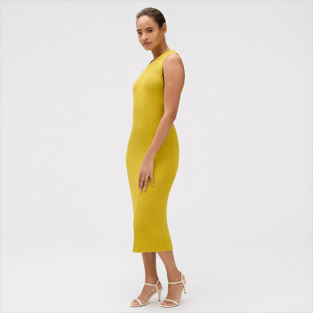 Calvin Klein  Women's Pistachio Viscose Ribbed Maxi Dress