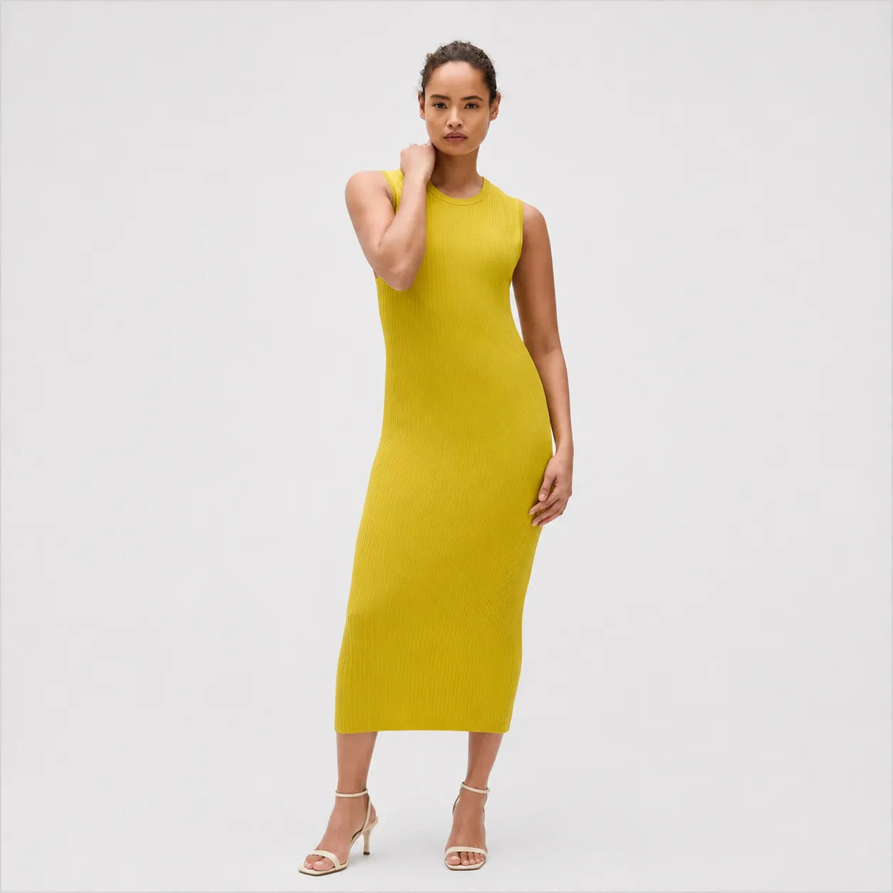 Calvin Klein  Women's Pistachio Viscose Ribbed Maxi Dress