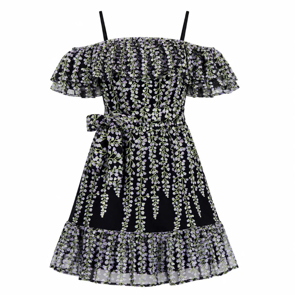 Kensie Women's Black Embroidered Off-The-Shoulder Dress