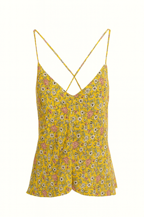 Forever 21 Women's Yellow Floral V-Neck Sleeveless Blouse |Forever 21 In Lebanon