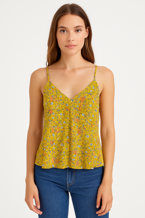 Forever 21 Women's Yellow Floral V-Neck Sleeveless Blouse |Forever 21 In Lebanon