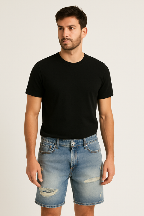 Forever 21 Men's Light Blue Ripped Denim Short  |Forever 21 In Lebanon