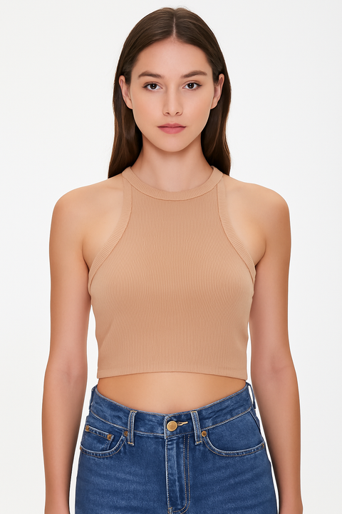 Forever 21 Women's Beige Sleeveless Crop Top | Forever 21 In Lebanon