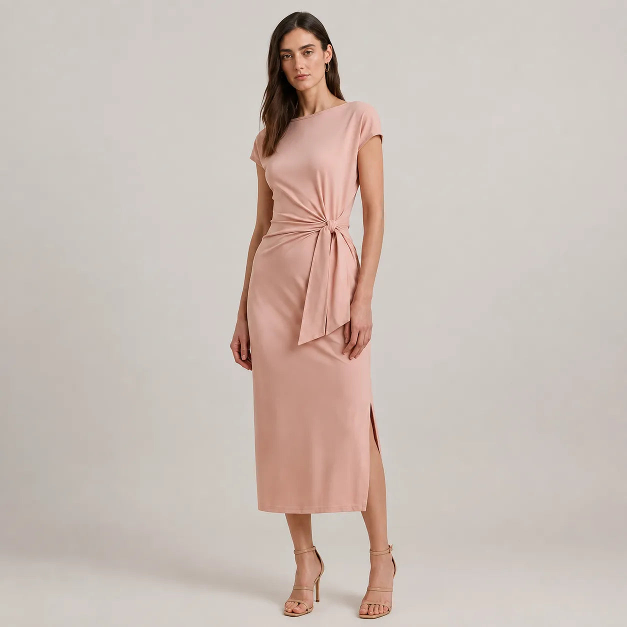 Lauren Ralph Lauren Women's Dusty Rose Tie-Front Jersey Midi Dress