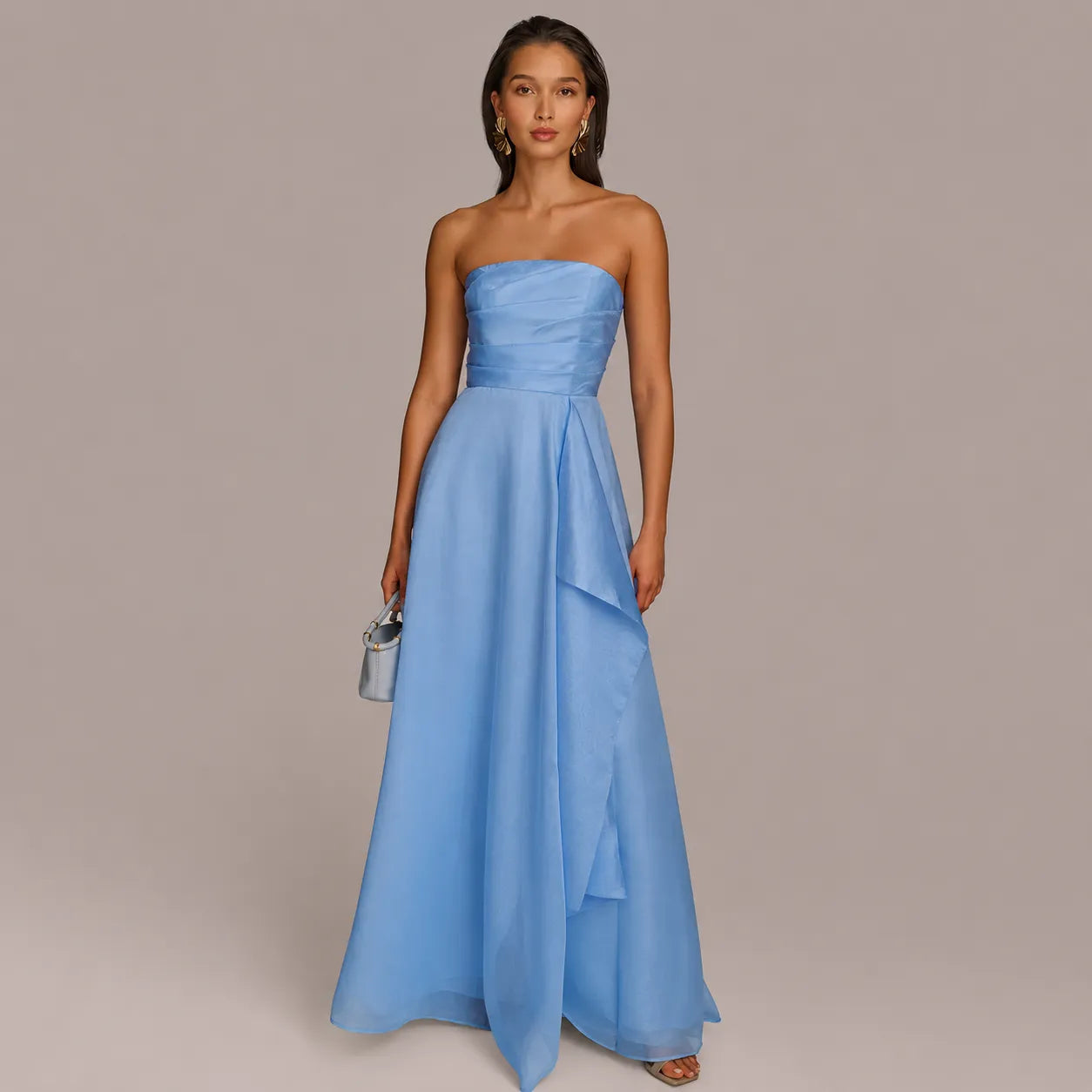Donna Karan Women's Baby Blue Strapless Cascading Dress