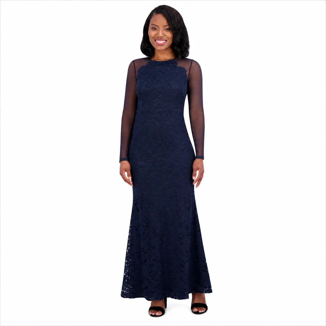Eliza J Women's Navy Embroidered Illusion-Sleeve Dress