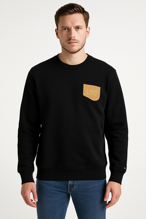 Lee Men's Black Logo Printed loose and comfortable Crew Neck Sweatshirt | Lee In Lebanon