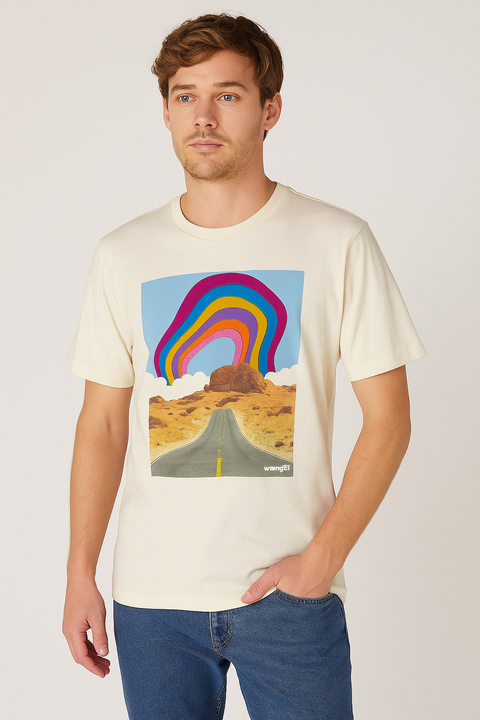 Wrangler Men's Off White Crew Neck Graphic T-Shirt |Wrangler In Lebanon