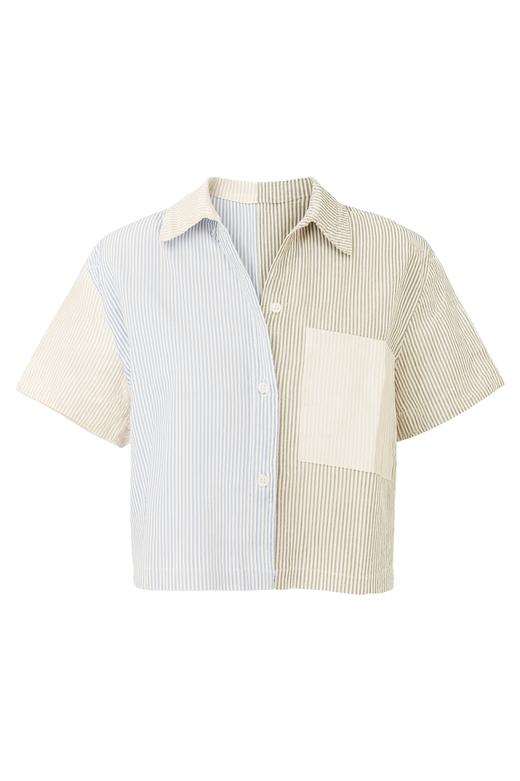 Forever 21 Women's Multi Mixed Stipe Patchwork Short Sleeve Button-up Shirt | Forever 21 In Lebanon