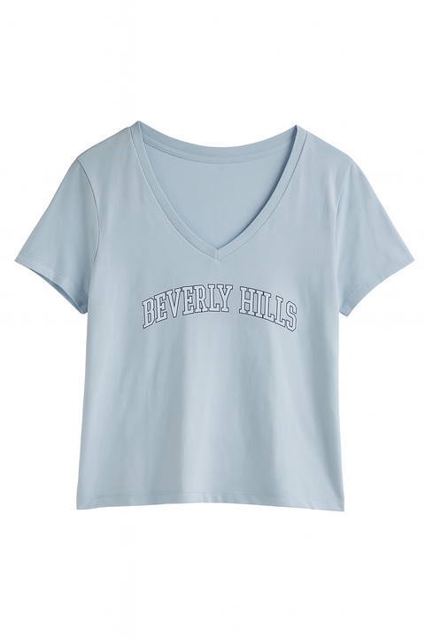 Forever 21 Women's Baby Blue V-Neck T-Shirt | Forever 21 In Lebanon
