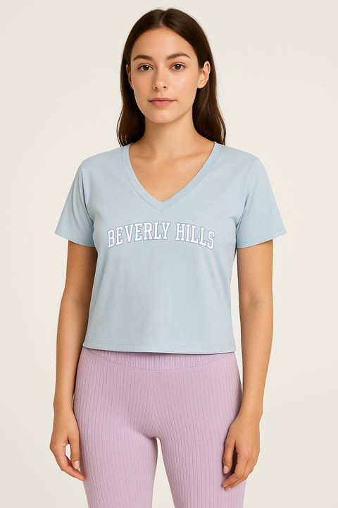 Forever 21 Women's Baby Blue V-Neck T-Shirt | Forever 21 In Lebanon