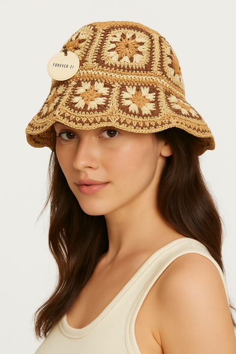 Forever 21 Women's Two-Tone Crochet Granny Square Premium Hat | Forever 21 in Lebanon