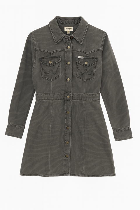 Wrangler Women's Light Gray Wild Animal Slim Western Shirt Dress |Wrangler In Lebanon