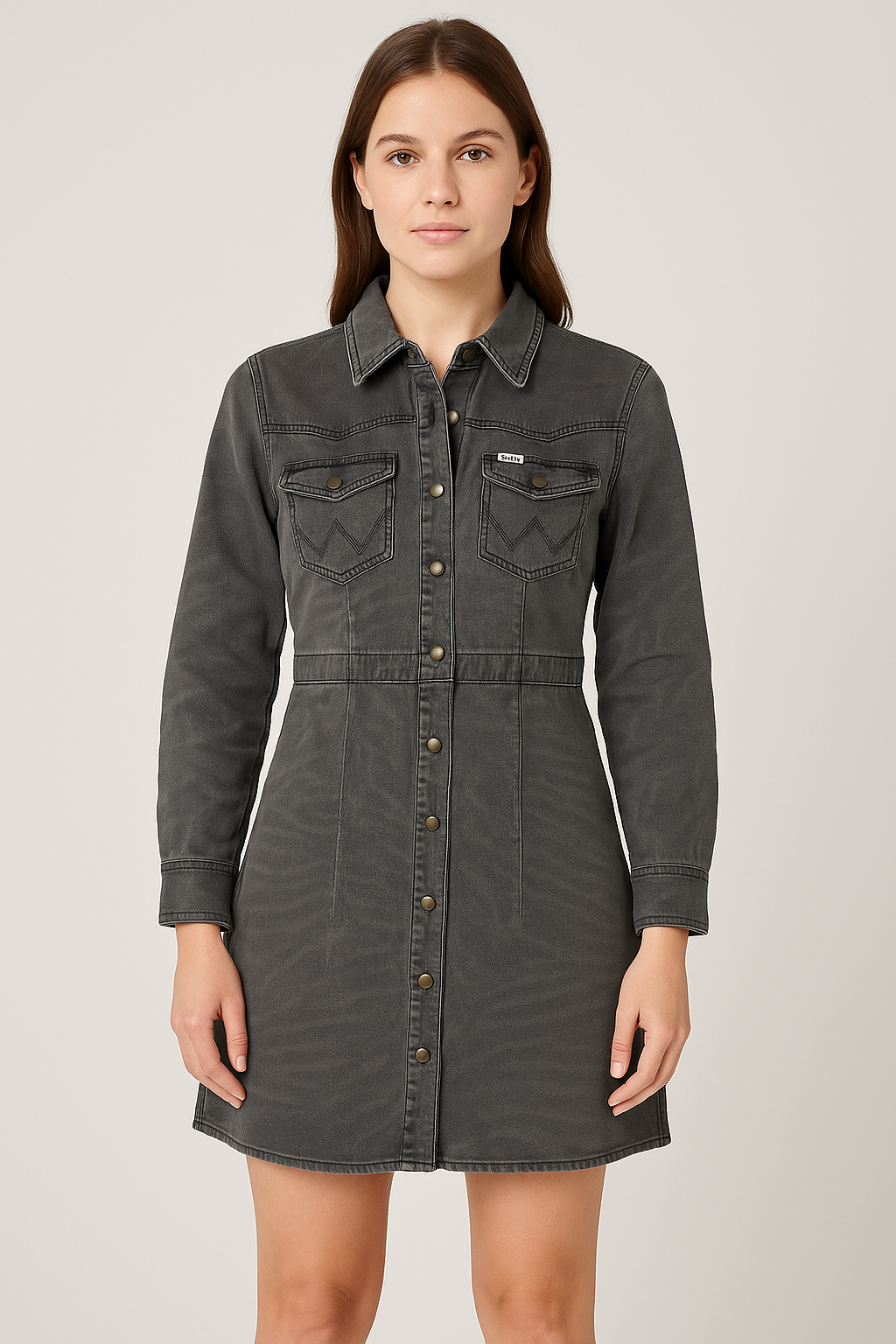 Wrangler Women's Light Gray Wild Animal Slim Western Shirt Dress |Wrangler In Lebanon