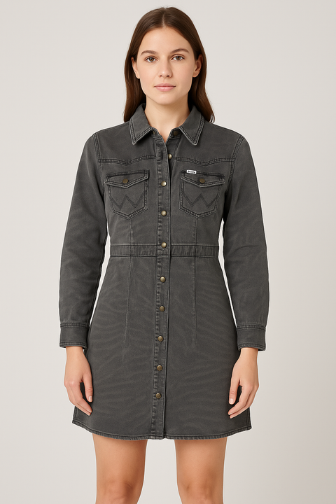Wrangler Women's Light Gray Wild Animal Slim Western Shirt Dress |Wrangler In Lebanon