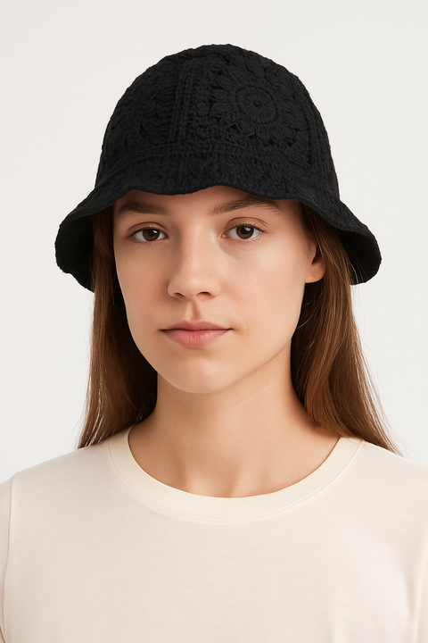Forever 21 Women's Black Crocheted Floral Pattern Hat | Forever 21 in Lebanon