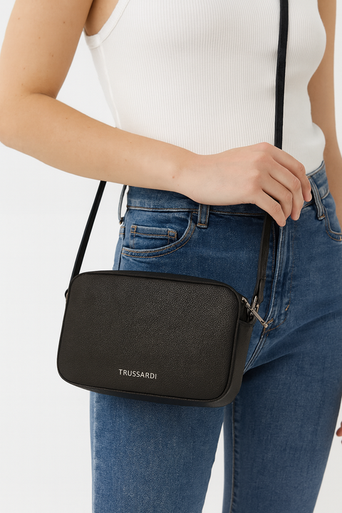 Trussardi Women's Black Leather Camera Shoulder Bag | Trussardi In Lebanon