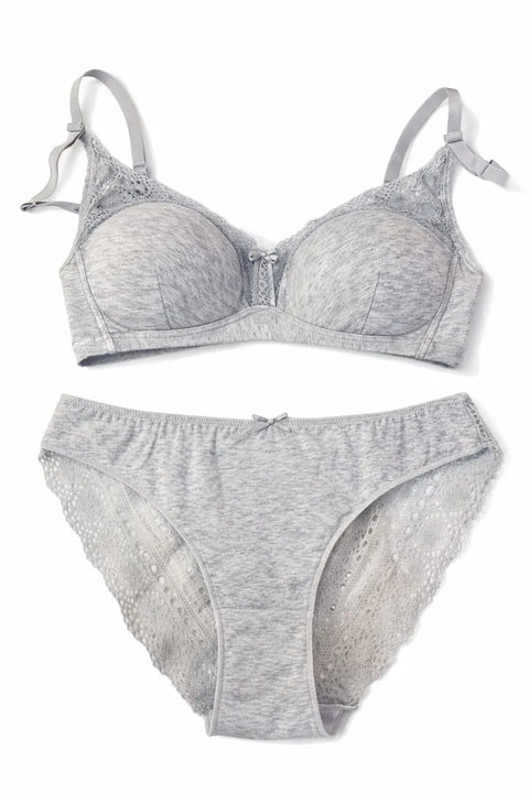 Demar Women's Light Grey Lace Lingerie Set | Demar In Lebanon