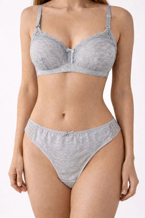 Demar Women's Light Grey Lace Lingerie Set | Demar In Lebanon