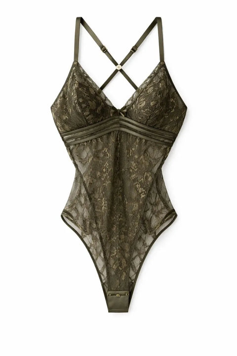 Demar Women's Olive Green Lace Lingerie Bodysuit | Demar In Lebanon