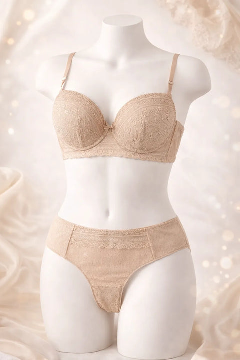 Demar Women's Beige Sheer Lingerie Set | Demar In Lebanon