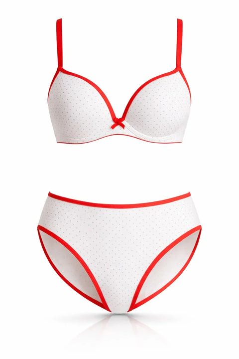 Demar Women's White & Red Dotted Printed Lingerie Set | Demar In Lebanon
