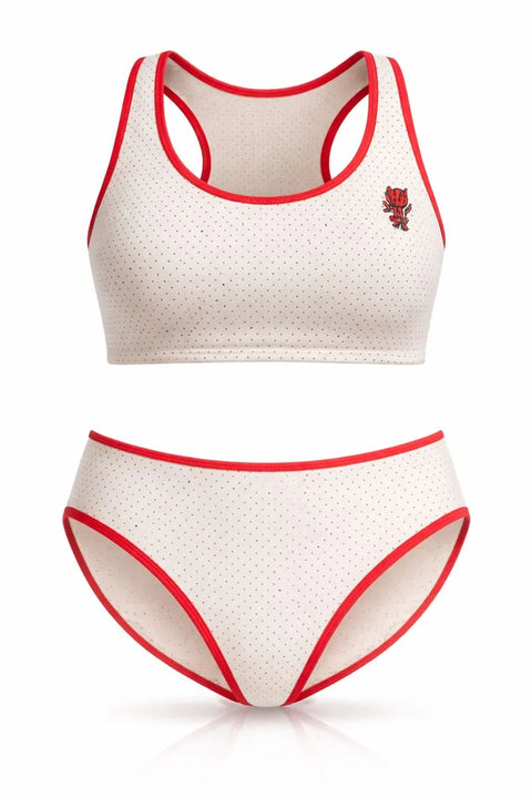 Demar Women's White & Red Cotton With Dots 2 Piece Lingerie Set | Demar In Lebanon