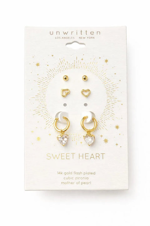 Unwritten Women's Gold Sweet Heart Crystal 3 Pcs Earrings | Unwritten In Lebanon