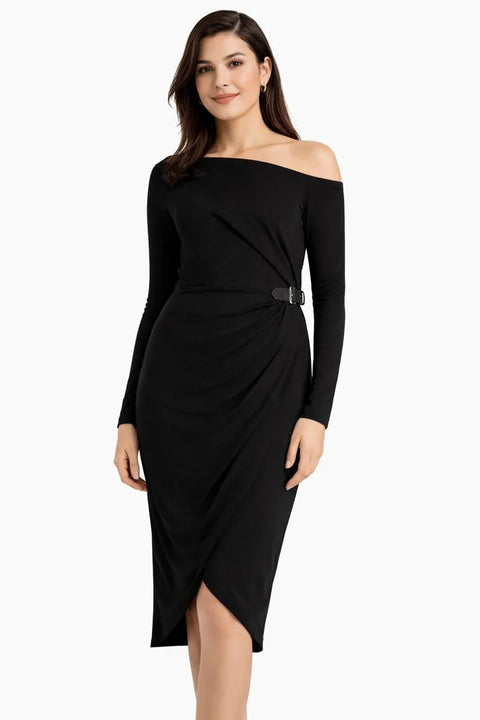 Lauren Ralph Lauren Women's Black Buckle Trim Jersey Off-The-Shoulder Dress | Lauren Ralph Lauren In Lebanon
