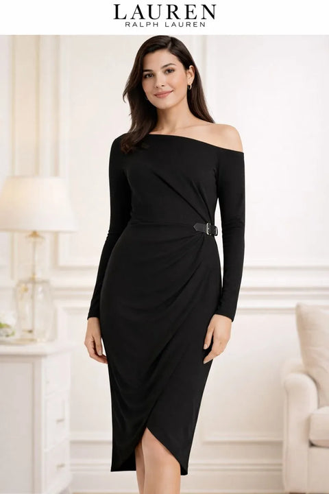 Lauren Ralph Lauren Women's Black Buckle Trim Jersey Off-The-Shoulder Dress | Lauren Ralph Lauren In Lebanon