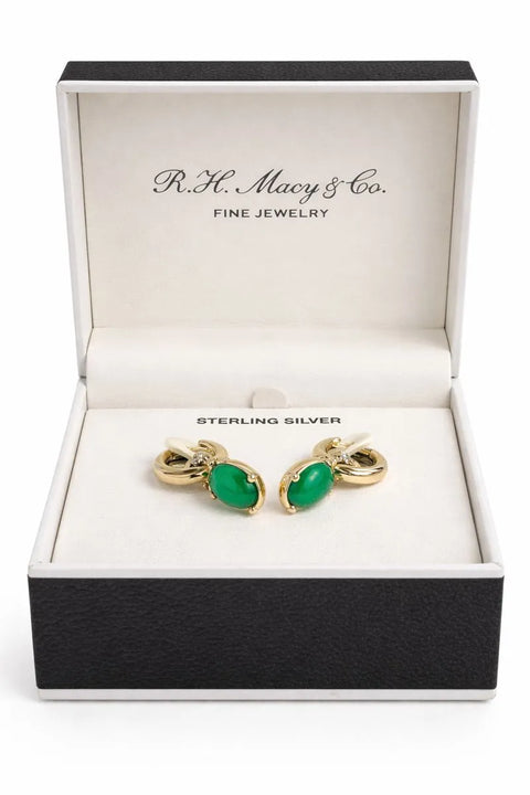 R.H Macy & Co Women's Green Gold Tone Fine Jewelry Sterling Silver Earrings | R.H Macy & Co In Lebanon