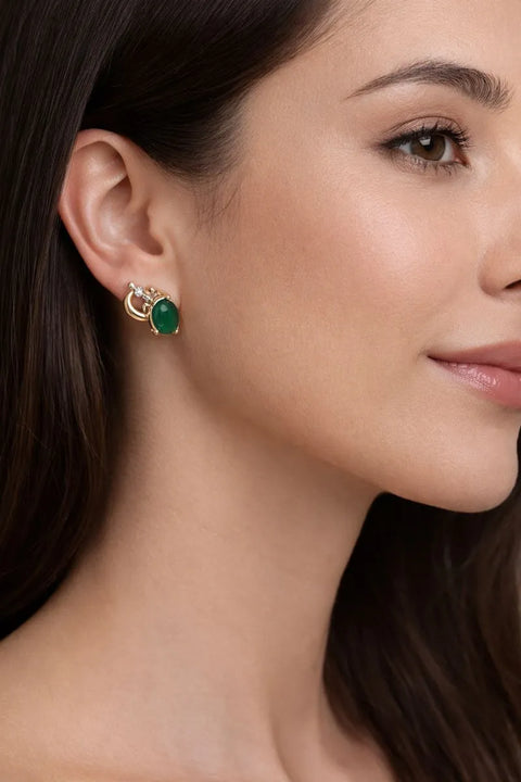 R.H Macy & Co Women's Green Gold Tone Fine Jewelry Sterling Silver Earrings | R.H Macy & Co In Lebanon