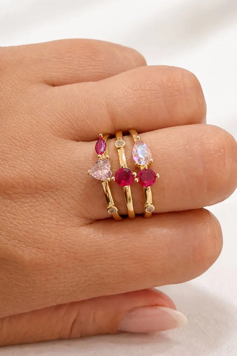 Audrey J Women's Gold- Tone With Multi-Pink Stones Set Of 3 Rings | Audrey J In Lebanon