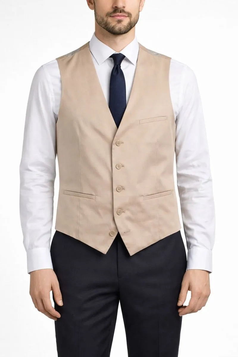 Bar III Men's Beige Stretch Cotton Solid Suit Vest | Bar III In Lebanon